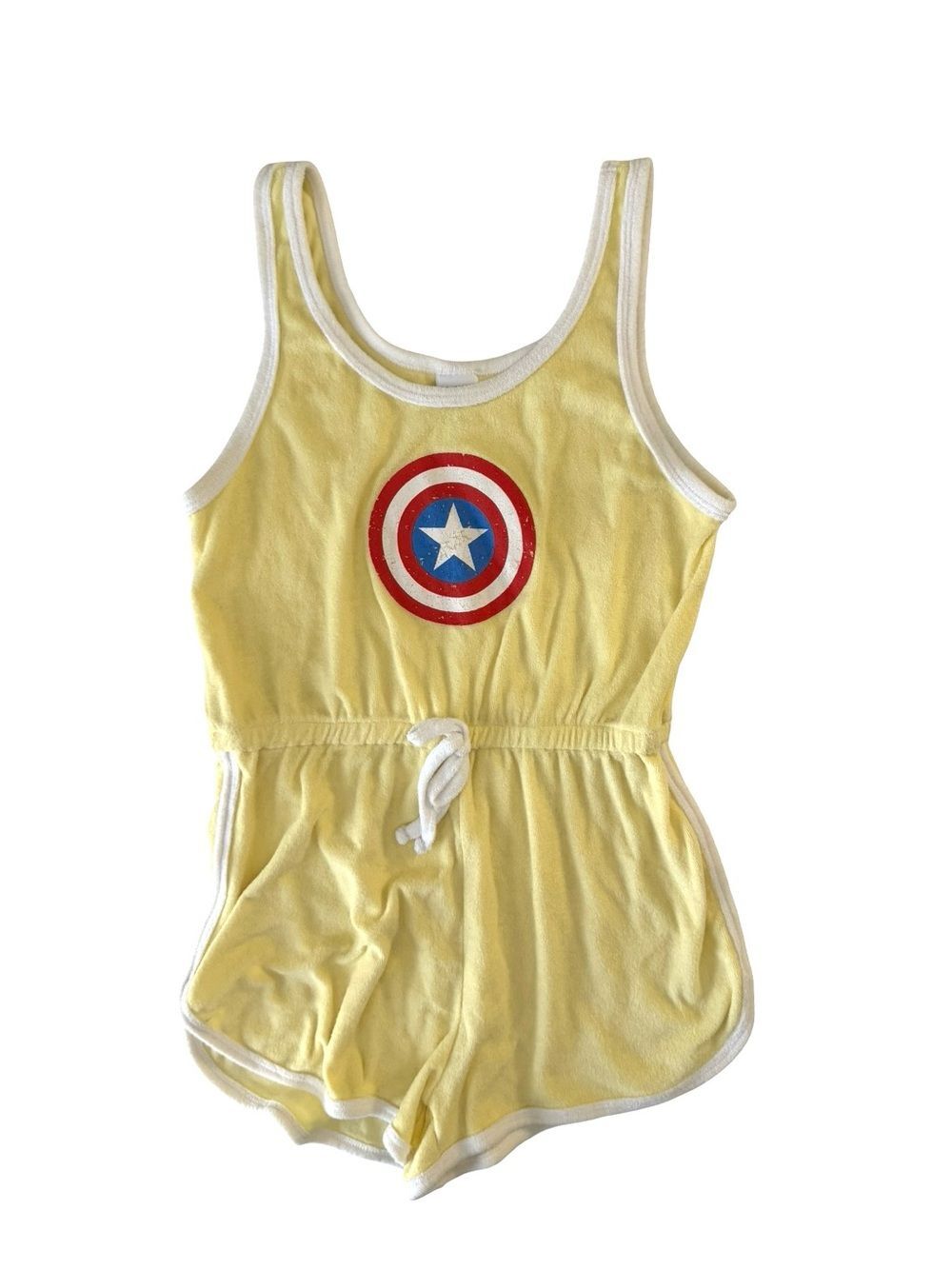 Marvel Captain America Shield Yellow Terry Cloth Romper Cover Up Women's Medium